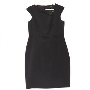 ANN‎ TAYLOR Black Petite Cap Sleeve Asymmetrical Neck Sheath Dress 8P